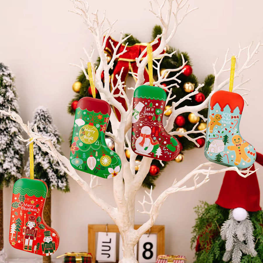 WakaParty Weihnachts-Süßigkeitenbox aus Zinn in Strumpf-Form, bunte Weihnachtsdekoration für Partys - Bild 6