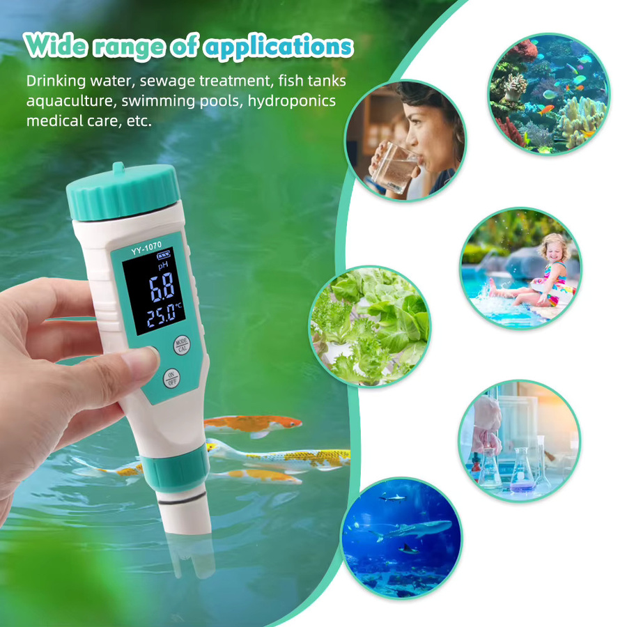 YAGO Digitales Poolwassertester ORP-Messgerät für Chlor, PH, Salzgehalt, TDS, EC und Temperatur in Weiß, Modell YY-1070 - Bild 4