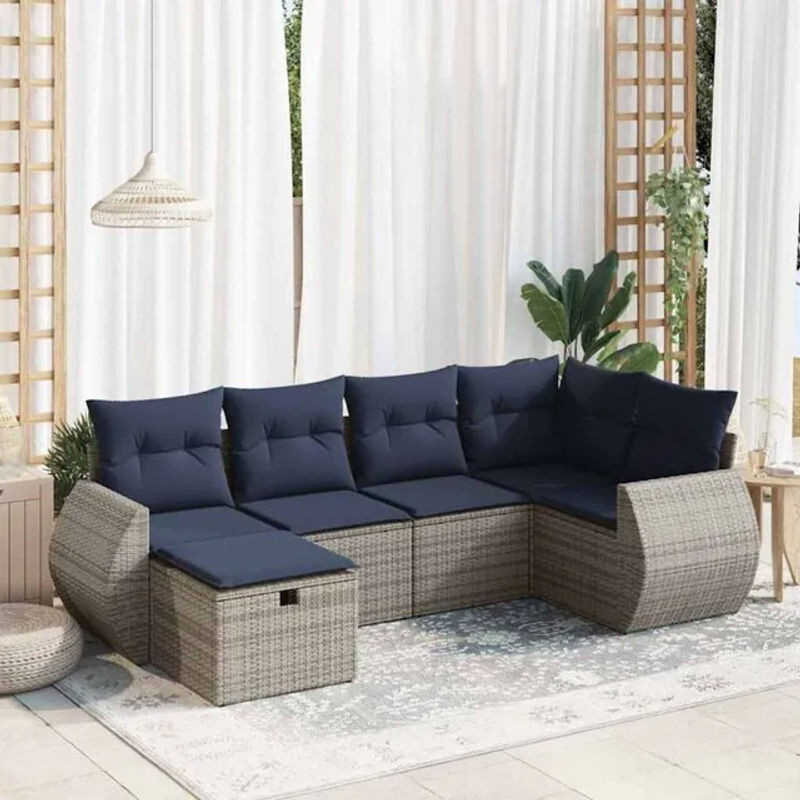 6-tlg. Garten-Sofagarnitur mit Kissen aus Poly-Rattan in Grau von vidaxl - Bild 1