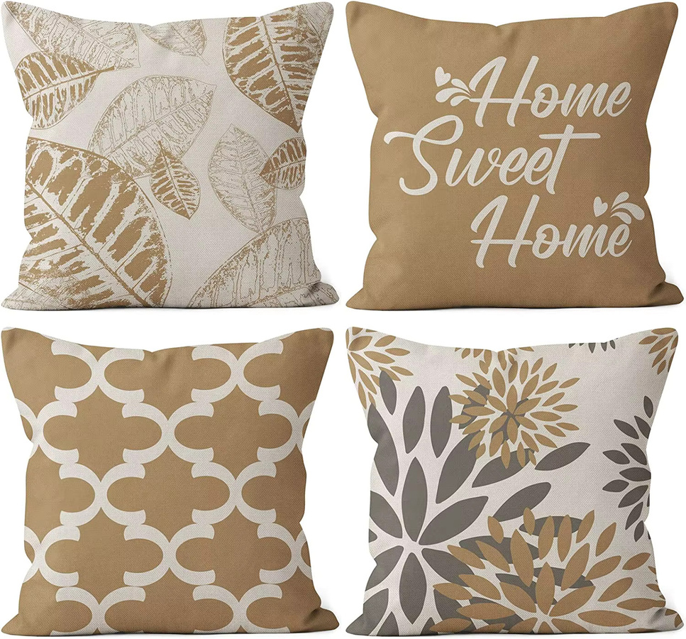 Geometrischer Leinen-Kissenbezug von 静岩汐洁 in Hellbraun für Sofa und Wohnzimmer - Bild 2