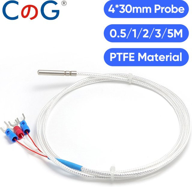 CG PT100 Temperatursensor Edelstahl-Rollenschlitzsonde mit wasserdichtem PTFE-Draht 4 x 30 mm - Bild 1