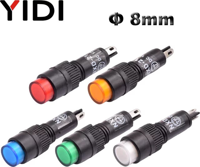 10 Stück YIDIELE NXD-215 Kunststoff-LED-Anzeigelampen 8mm Signalleuchten in Weiß für AC/DC 12V 24V 110V 220V - Bild 1