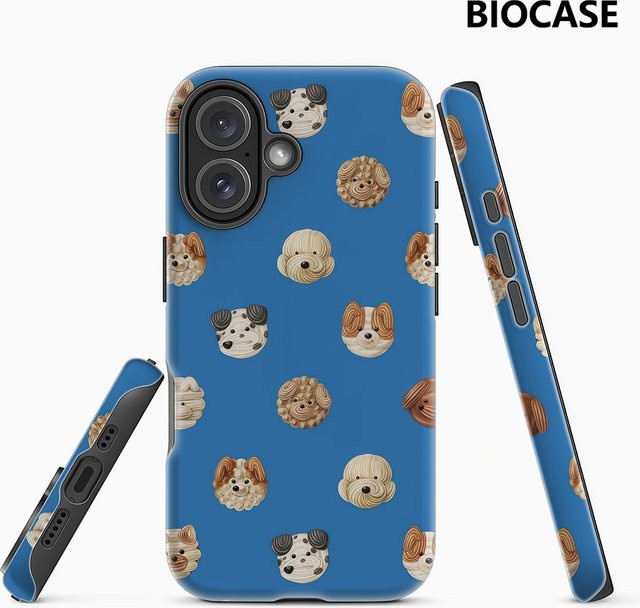 Handyhülle mit niedlichen Hundeköpfen für Apple iPhone 12 bis 17 Pro Max Plus in Blau mit doppelschichtiger Rückseite - Bild 1
