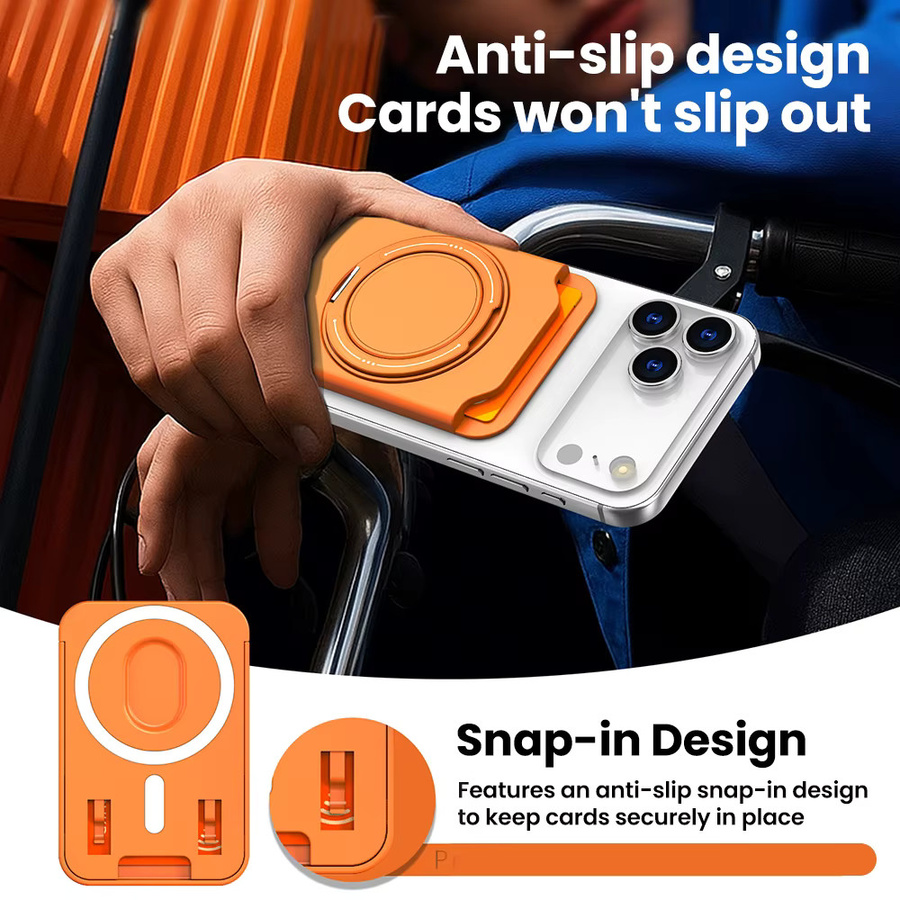 Elough 360 Grad drehbarer Magnetischer Ring-Handyhalter mit Kartenfach für iPhone 17 Pro Max, Samsung und Xiaomi in Schwarz oder Orange - Bild 3