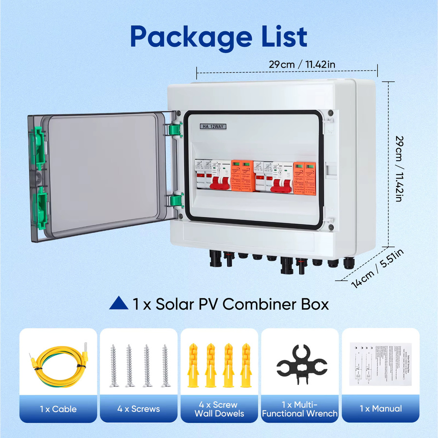 Rbefeuly Solar Photovoltaik DC Combiner Box 500V, Zwei-Ein-Zwei-Aus Verteilerbox mit Sicherung und Überspannungsschutz, wasserdicht für den Außenbereich, Kunststoff, Weiß, B/T/H: 29,0 x 29,0 x 14,0 cm - Bild 2