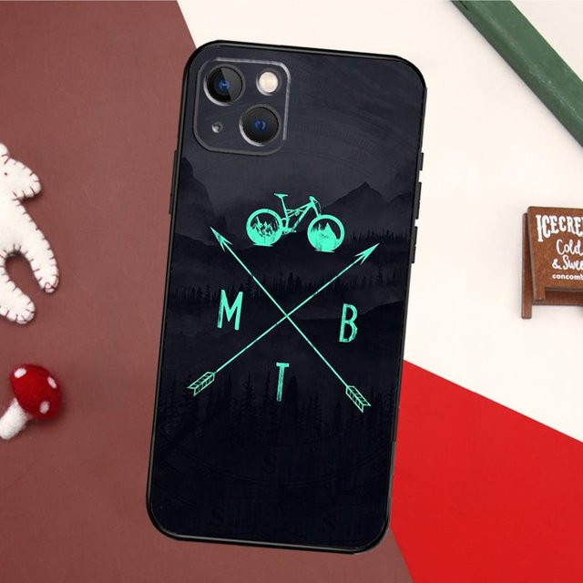 MTB Mountainbike Fahrrad Handyhülle für Apple iPhone 16 15 14 13 12 11 Pro Max Mini XR X 7 8 Plus in Schwarz - Bild 1