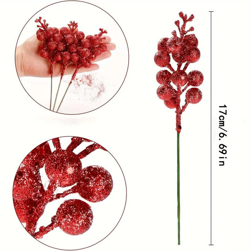 SZ-Damai 30 Stück künstliche Cranberry-Zweige in Rot für Weihnachts- und Valentinstagsdekoration sowie DIY-Kränze - Bild 3