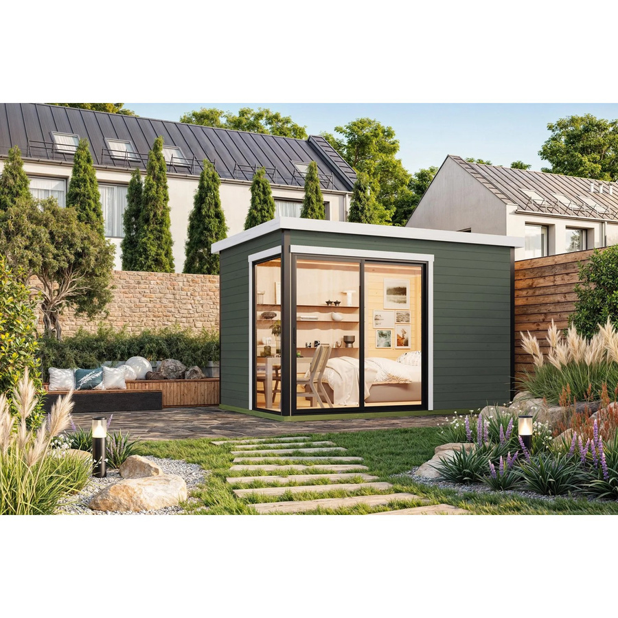 Lasita Blockbohlenhaus Austin Gartenhaus mit Flachdach in Grau-Grün lasiert B/H/T: 360 x 239,4 x 240 cm - Bild 2