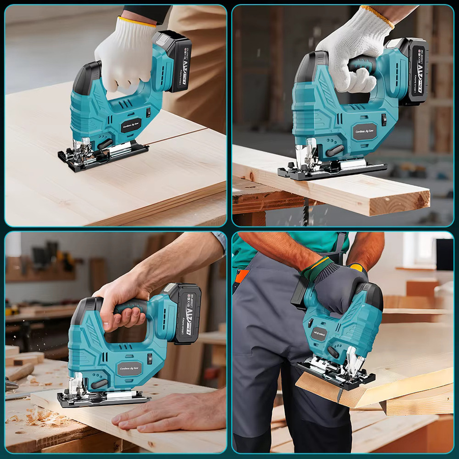 YEARTOP 7-Gang bürstenlose elektrische Stichsäge in Türkis, kabelloses Holzschneidewerkzeug kompatibel mit Makita 18 V Akku, Hubweg: 26 mm - Bild 2