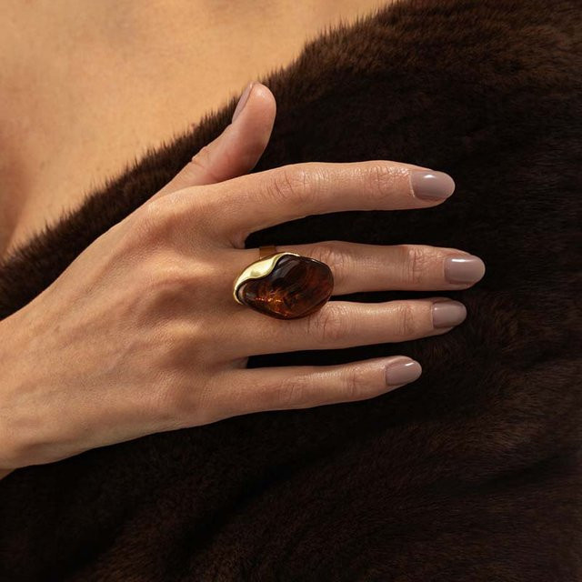 Ring, braunes Harz, geometrische Form, verstellbar, Damen - Bild 1