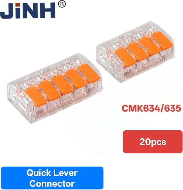 20 Stück JINH Schnelle Hebel Draht Stecker Elektrische Spleißklemmen Transparent, 4-5 Ports für Kabelquerschnitt 0,2-4mm2 - Bild 1