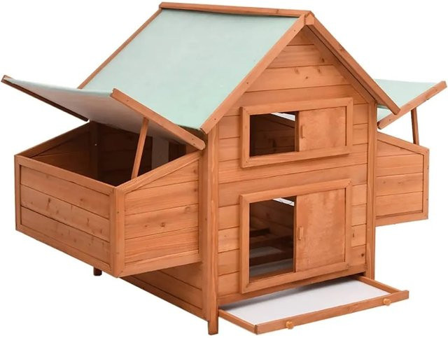 vidaXL Hühnerstall aus Massivtannenholz in Braun, B/T/H: 152 x 96 x 110 cm - Bild 1