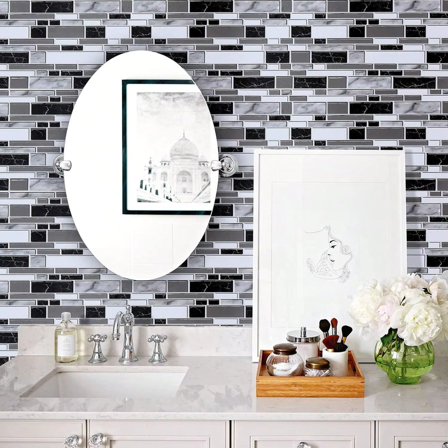 TTOKKONG WALLPAPER Marmormosaik Kontaktpapier in Mehrfarbig, wasserfest und ölbeständig, selbstklebende Fliesenoptik für Küche und Badezimmer - Bild 2