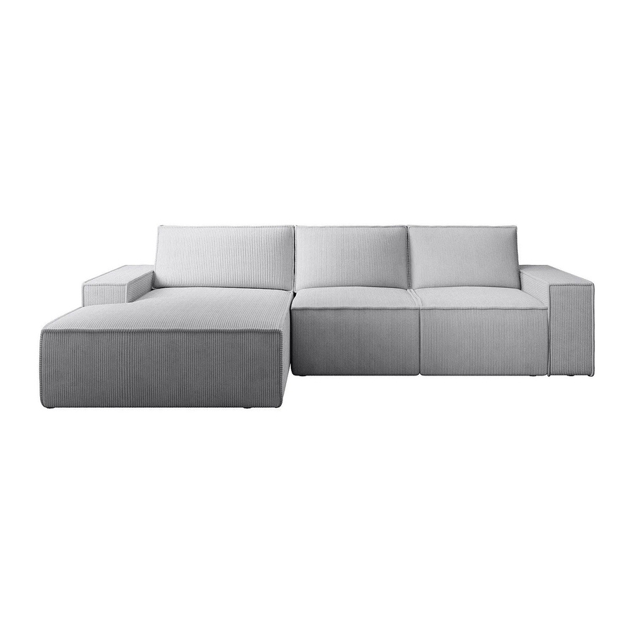 Vente-unique Schlafsofa Amelia L-Form in Lichtgrau mit Cord-Bezug, Breite: 297 cm - Bild 2