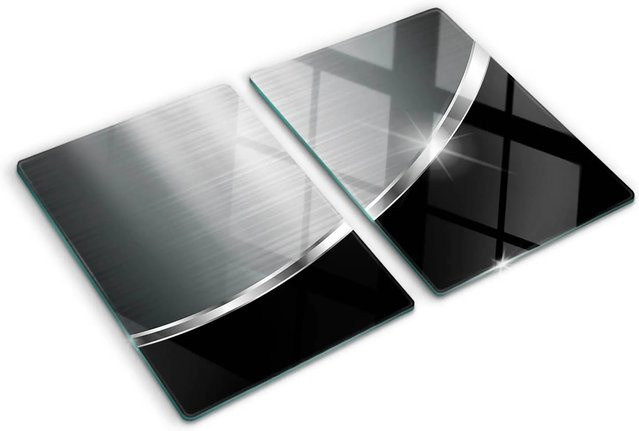 Tulup Herdabdeckplatten Set aus 2 Stück aus Glas in Grau, B/T: 52 x 40 cm, Spritzschutz und Servierbretter mit Textur - Bild 1