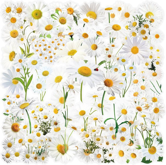 50 Stück Transparente Gänseblümchen Graffiti-Aufkleber aus wasserfestem PET für DIY Dekoration von Notizbüchern und Handyhüllen - Bild 1