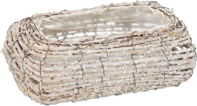 Relaxdays Blumentopf 2er Set Rattan Weiß direkt bepflanzbar B/H/T: 10 x 25 x 15 cm - Bild 1