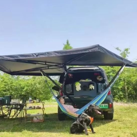 YunlinLi Doppelstangen-Outdoor-Campingzelt als 270-Grad-Sektorzelt und Auto-Seitenzelt in Gelb-Schwarz - Bild 1