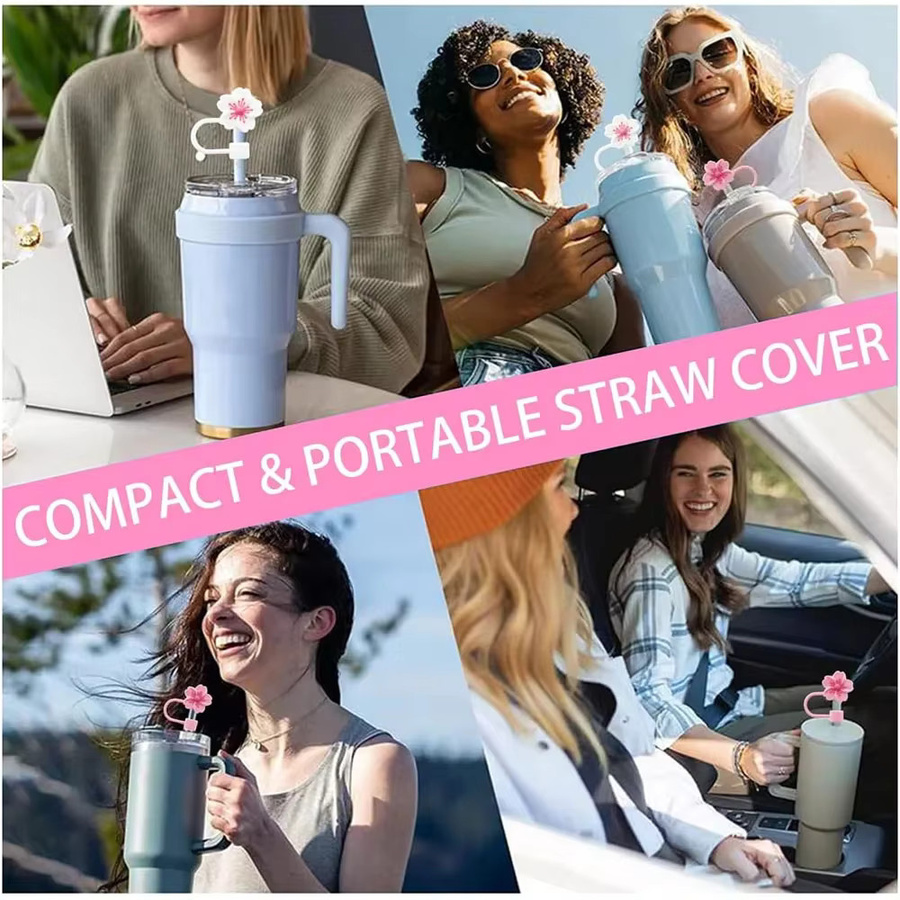 2 Stück kemorii Stroh-Abdeckkappen in Pink, Silikon-Strohhalm-Aufsatz mit Spitzen-Design für Stanley Cup Zubehör, 10 mm, wiederverwendbare Strohspitzen - Bild 3