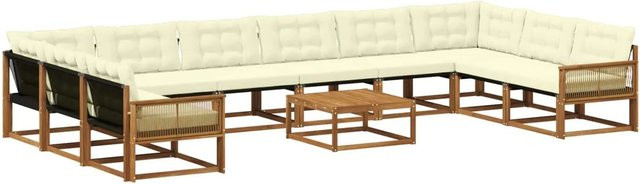 vidaXL Outdoor-Sofagarnitur in U-Form aus massivem Akazienholz mit 11-teiligem Textilene-Set und Kissen in Beige und Natur - Bild 1