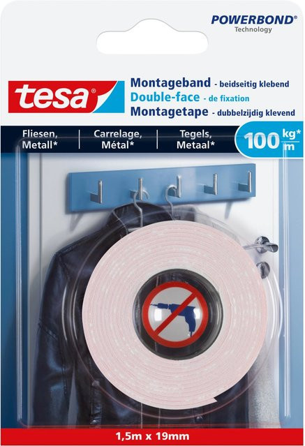 Tesa Montageband für Fliesen und Metall, transparent, 1,5 m - Bild 1
