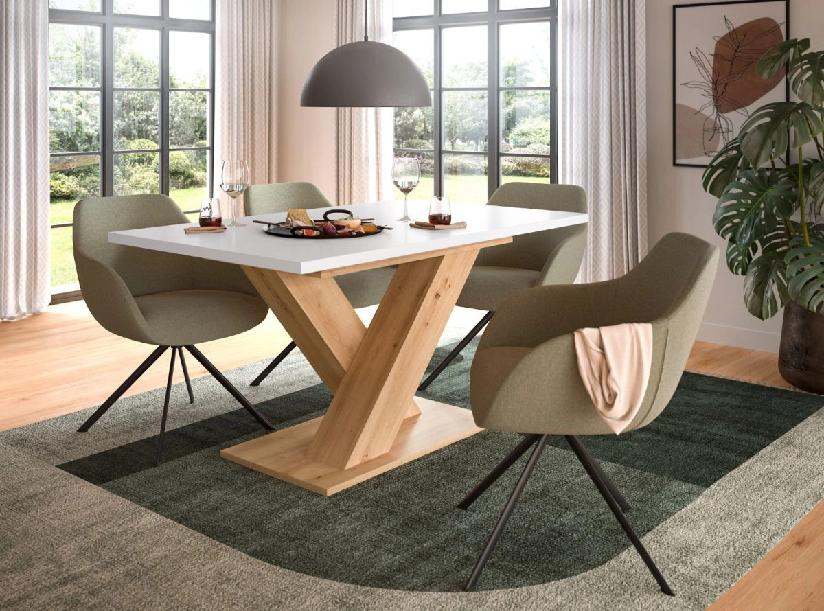 Inn.Furn Esstisch ausziehbar in Weiß und Eiche, rechteckig, B/T/H: 150 x 90 x 76 cm bis 190 x 90 x 76 cm - Bild 3