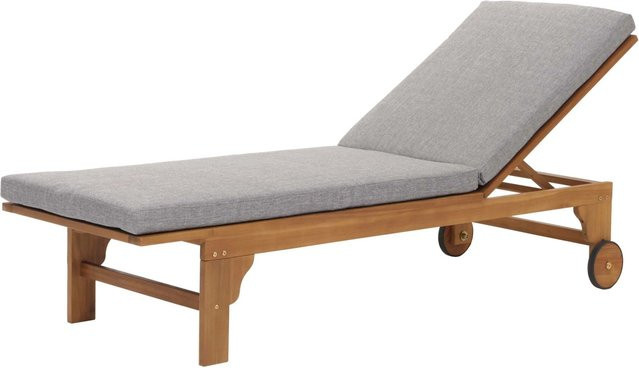 MCW Sonnenliege N48 aus Massiv-Holz Akazie mit grauem Kissen und Rollen - Bild 2