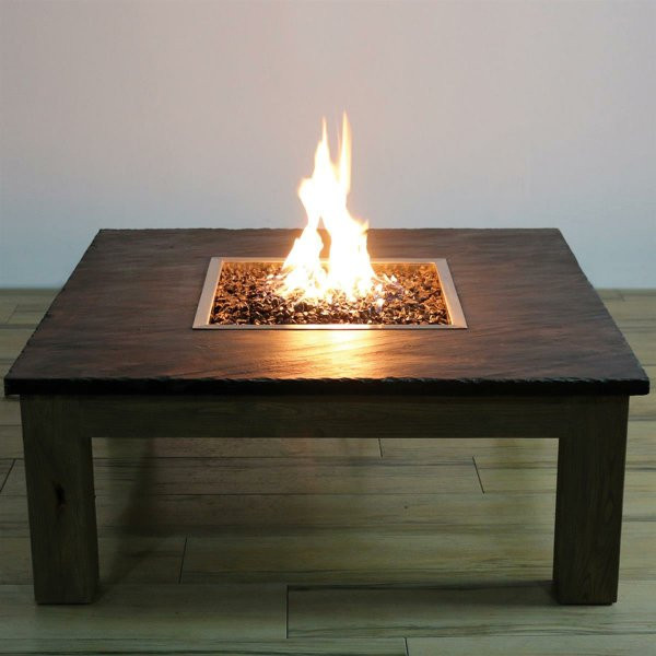 Elementi Gasfeuerstelle Colima Fire Table aus Weidenholz und Schiefer in Schwarz B/T/H: 125 x 101 x 43 cm - Bild 1