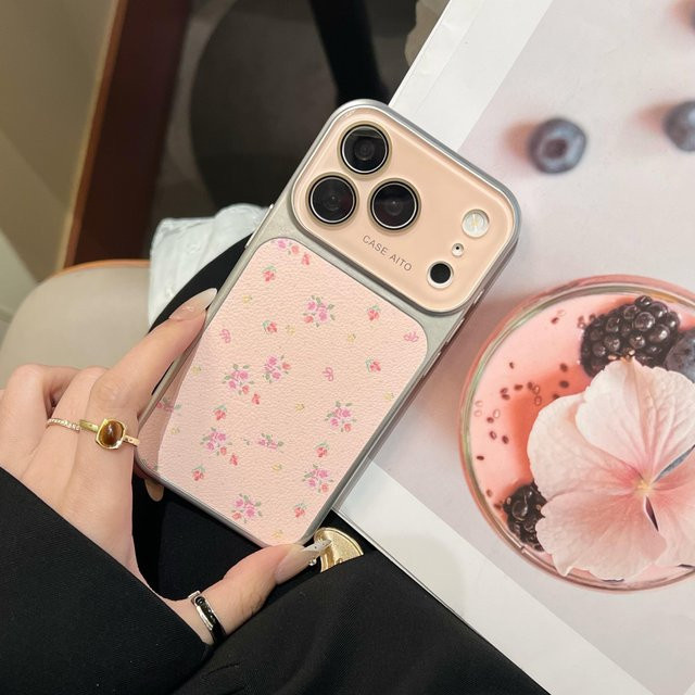 Handyhülle mit Retro-Blumenmuster und Kristall-Linsenschutz für Apple iPhone 13 bis 17 Pro Max Plus, Schwarz - Bild 1