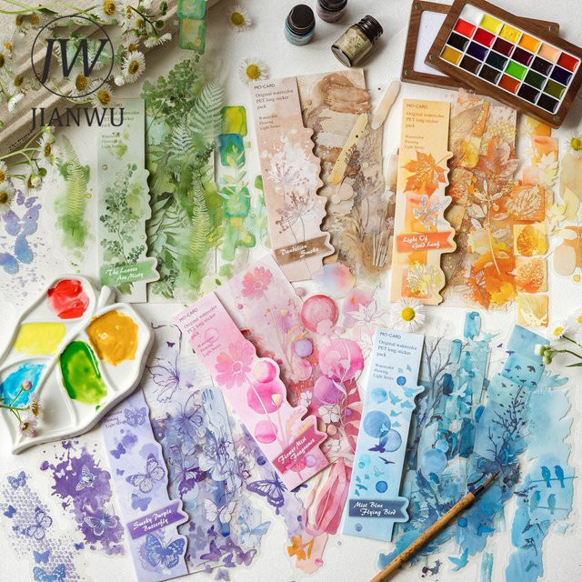 JIANWU PET-Aufkleber Aquarell Fließende Licht-Serie Vintage Pflanzen- und Blumenlandschaft Multicolour für kreatives Journaling - Bild 1