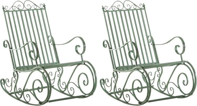 DELUKE Schaukelstuhl ANNA 2er Set Gartenstühle aus Metall in Antik-Grün, B/T/H: 56 x 90 x 94 cm - Bild 1