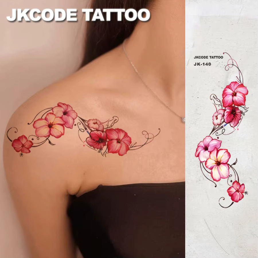 JKCODE TATTOO Temporäre Tattoo-Aufkleber Hibiskus und Phalaenopsis, 2-teiliges Set, Damen - Bild 2