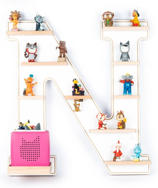 BOARTI Kinderregal Buchstabe N aus Holz als Wandregal für Toniebox und Figuren mit Magneteinsätzen, H: 54 cm, B: 50 cm, T: 19 cm - Bild 1