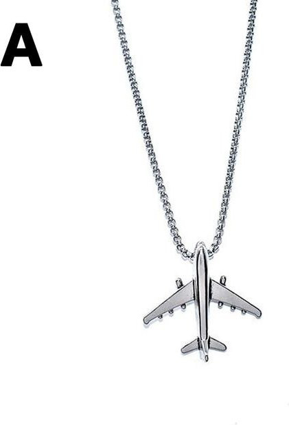 Wucifang Jewelry Halskette Flugzeug Anhänger, Edelstahl, Silber, 70cm, Unisex - Bild 1