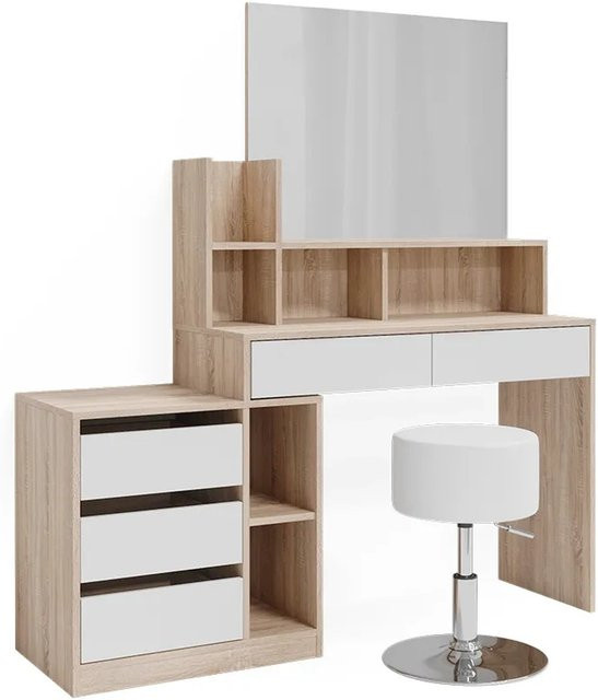 Vicco Schminktisch Anja modern in Weiß und Sonoma mit Spiegel B: 139,8 cm, H: 115 cm, T: 56,9 cm - Bild 2