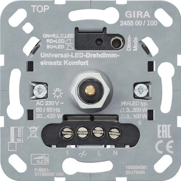 GIRA S3000 UniLED-Drehdimmeins Komfort Unterputz mit Dreh- und Druckknopf 230 Volt - Bild 1