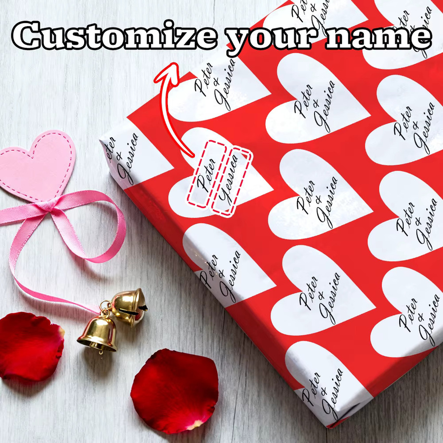 Joy-enlife Personalisiertes Geschenkpapier für Valentinstag und Hochzeiten mit weißem Herzmuster in Rot, 3 oder 6 Stück - Bild 2