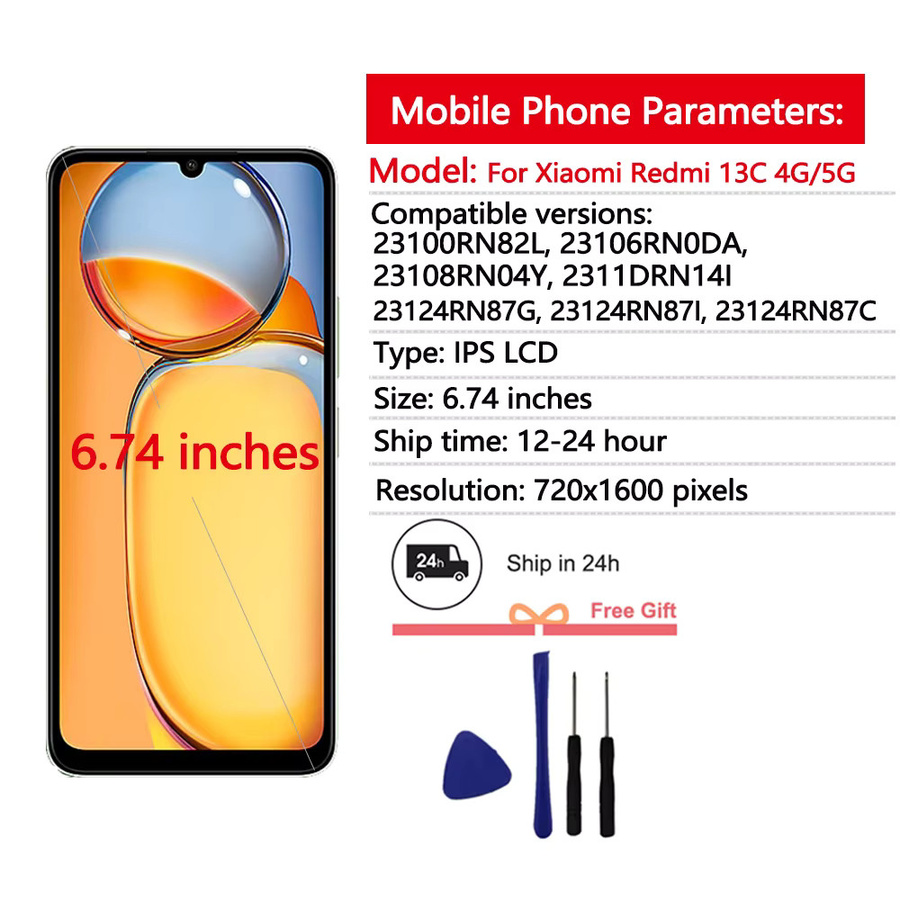 Xiaomi Redmi 13C LCD Display Ersatz mit 6,74 Zoll Touchscreen Digitizer in Schwarz für 4G/5G Modelle - Bild 2