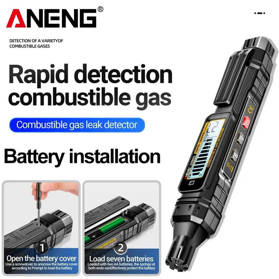 ANENG GN805 Tragbarer Gasleck-Detektor in Schwarz mit einstellbarer Empfindlichkeit und Ton- sowie Lichtalarm für Erdgas, LPG und Propangas - Bild 7