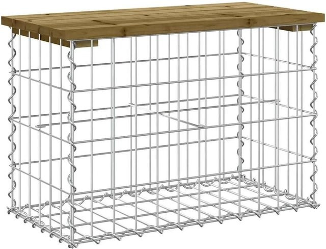 DELUKE Gartenbank Gabionen BIKS aus Stahl und Kiefernholz in Braun mit rustikaler Optik, B/T/H: 63 x 31,5 x 42 cm - Bild 1