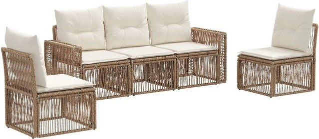 vidaXL Gartensofa-Set 5-teilig aus Poly-Rattan in Beige mit Sitz- und Rückenkissen und Stahlgestell - Bild 1