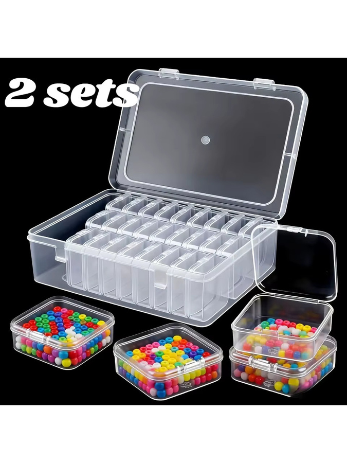 2 Sets transparente Schmuckboxen aus Kunststoff mit 60 kleinen Innenboxen und 2 großen Außenboxen zur Aufbewahrung für deinen Schreibtisch - Bild 4