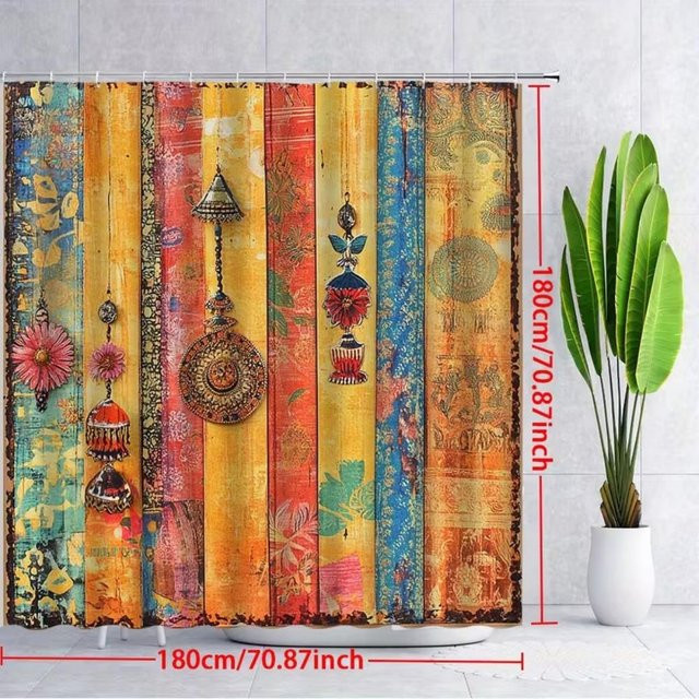 VIKAMA Duschvorhang im Retro Bohème Design, Indischer Stil, Wasserdicht und Blickdicht, Mehrfarbig, B/H: 120 x 200 cm - Bild 1