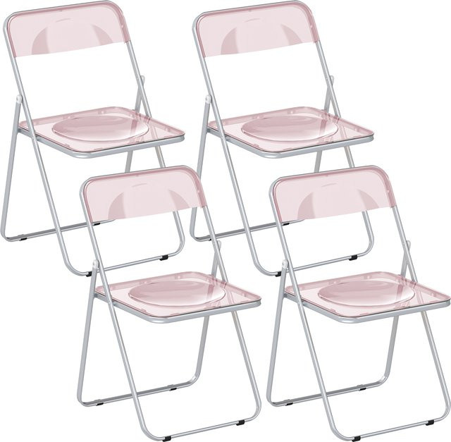 HOMCOM Set aus 4 klappbaren Acrylstühlen in Rosa, platzsparende Klappstühle mit Stahlgestell für Zuhause, Büro oder Küche, B/T/H: 47 x 48 x 75 cm - Bild 1