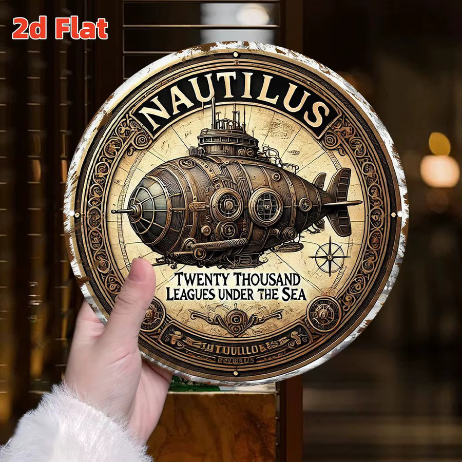Potdemiel Vintage Nautilus U-Boot Wandkunst aus Metall mit antikem Kompass-Design, Mehrfarbig, B/B: 19,79 x 19,79 cm - Bild 3