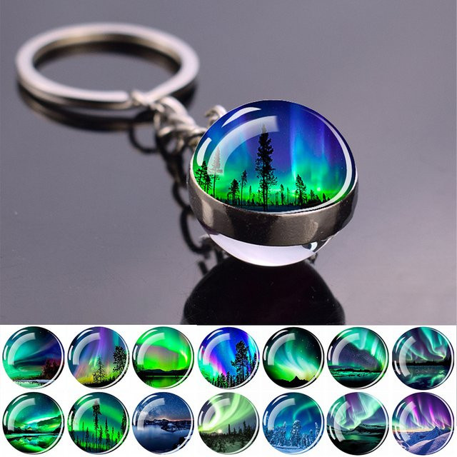Schlüsselanhänger Glaskugel, Nordlichter Antarktis, Unisex - Bild 1