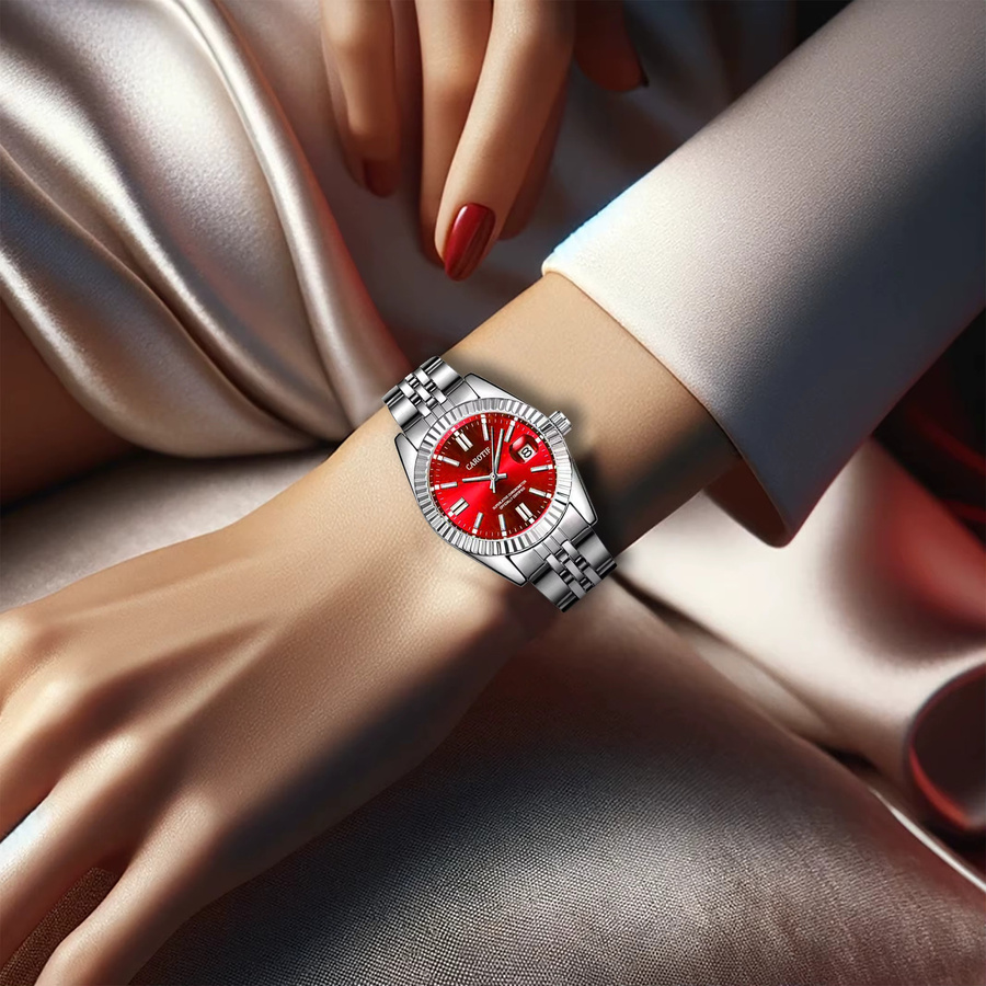 CAROTIF Armbanduhr Edelstahl, Analoguhr, Rot, Damen - Bild 2