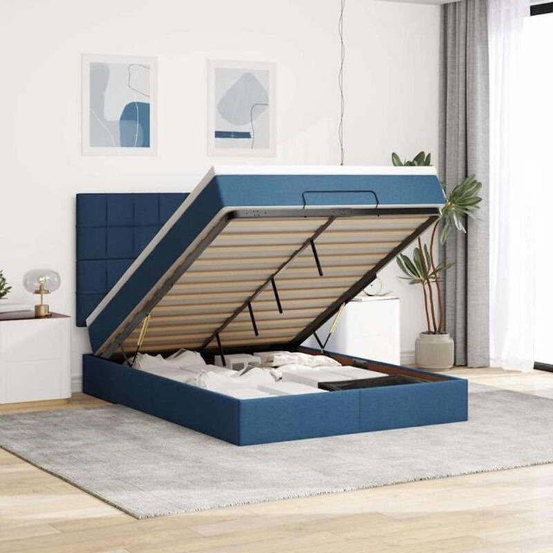 vidaxl Ottoman Polsterbett mit Matratze und LED-Beleuchtung in Blau, B/T/H: 140 x 190 x 128 cm - Bild 1