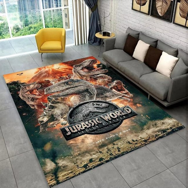 Karpetti 3D Dinosaurier Teppich für Kinderzimmer und Wohnzimmer, rutschfest und waschbar, Mehrfarbig, B: 120 cm, T: 80 cm - Bild 1