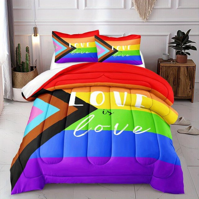 Regenbogen Liebe Ist Liebe Bettwäsche Set mit 3D-Druck aus Mikrofaser, Mehrfarbig, B/H: 140 x 210 cm - Bild 1